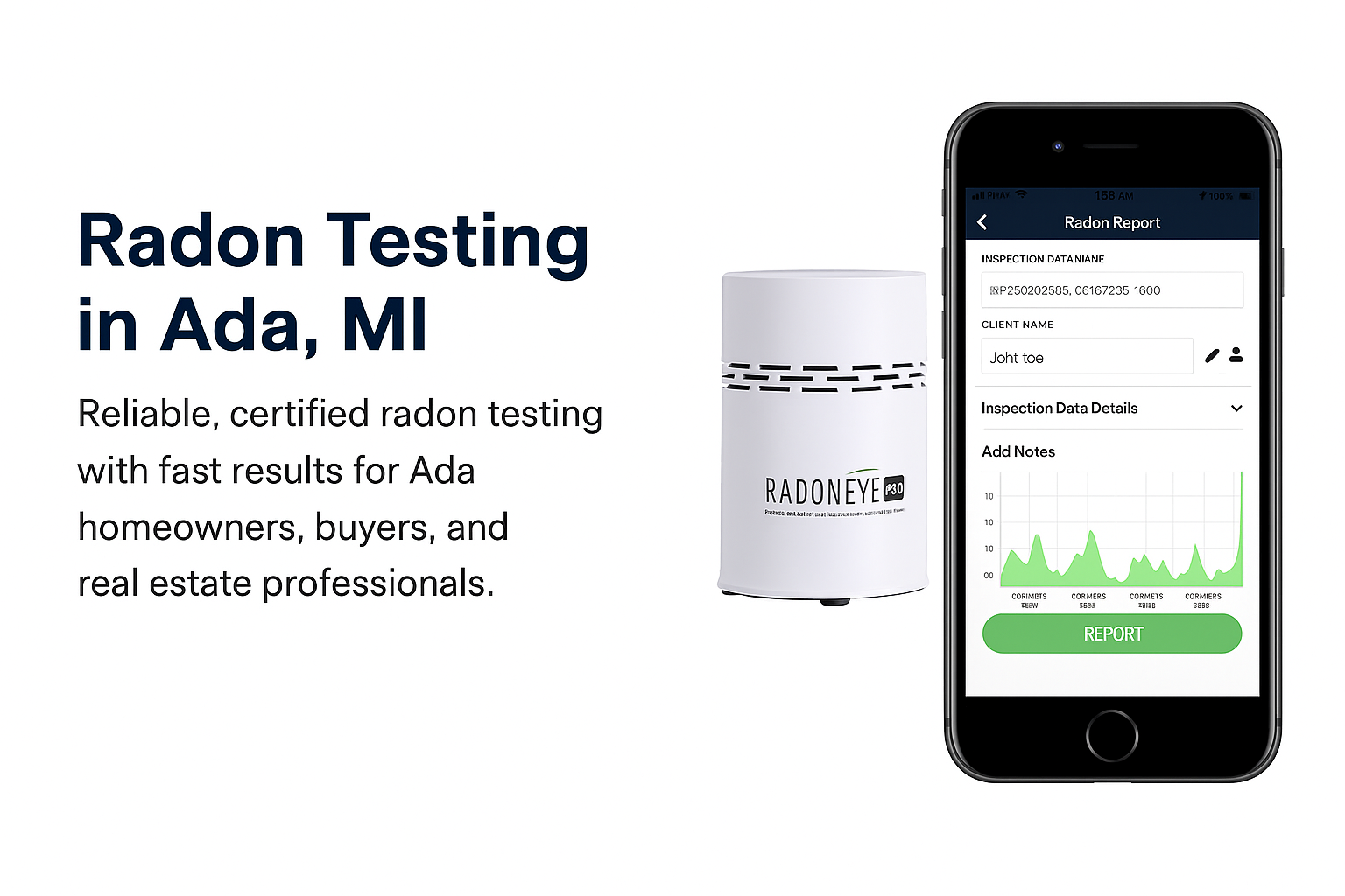 Radon testing in Ada MI using a RadonEye Pro continuous radon monitor.