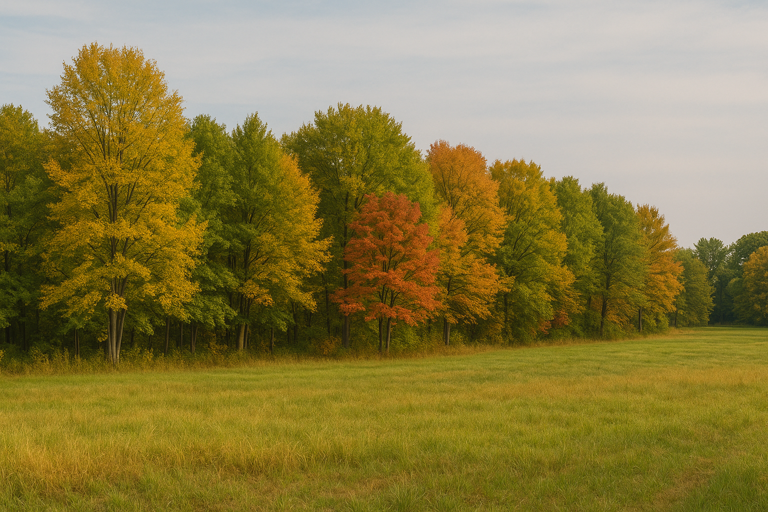 west-michigan-radon-mitigation-hero9 Colorful fall trees in West Michigan field under a soft sky