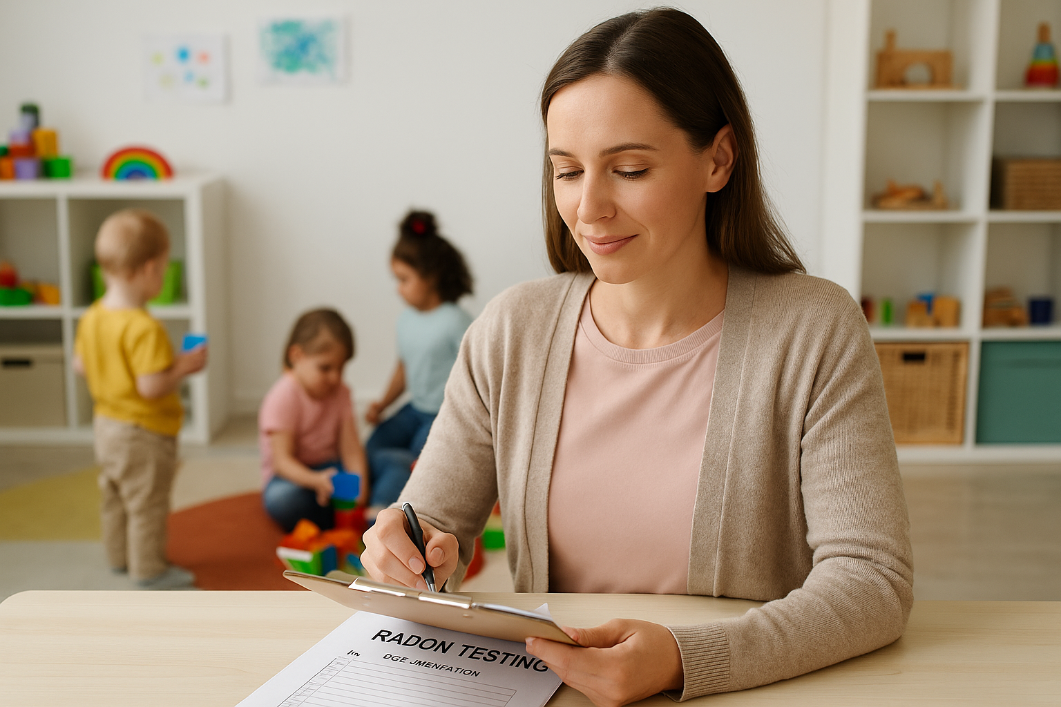 daycare-provider-radon-testing-documentation.jpg Daycare provider reviewing radon testing documentation