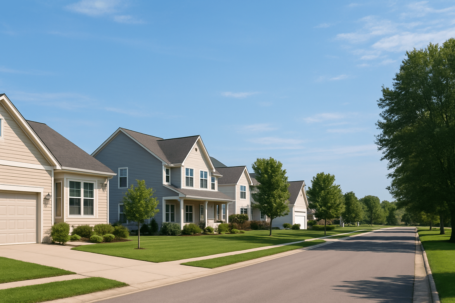 Homes with lawns in a typical radon testing service area in Byron Center